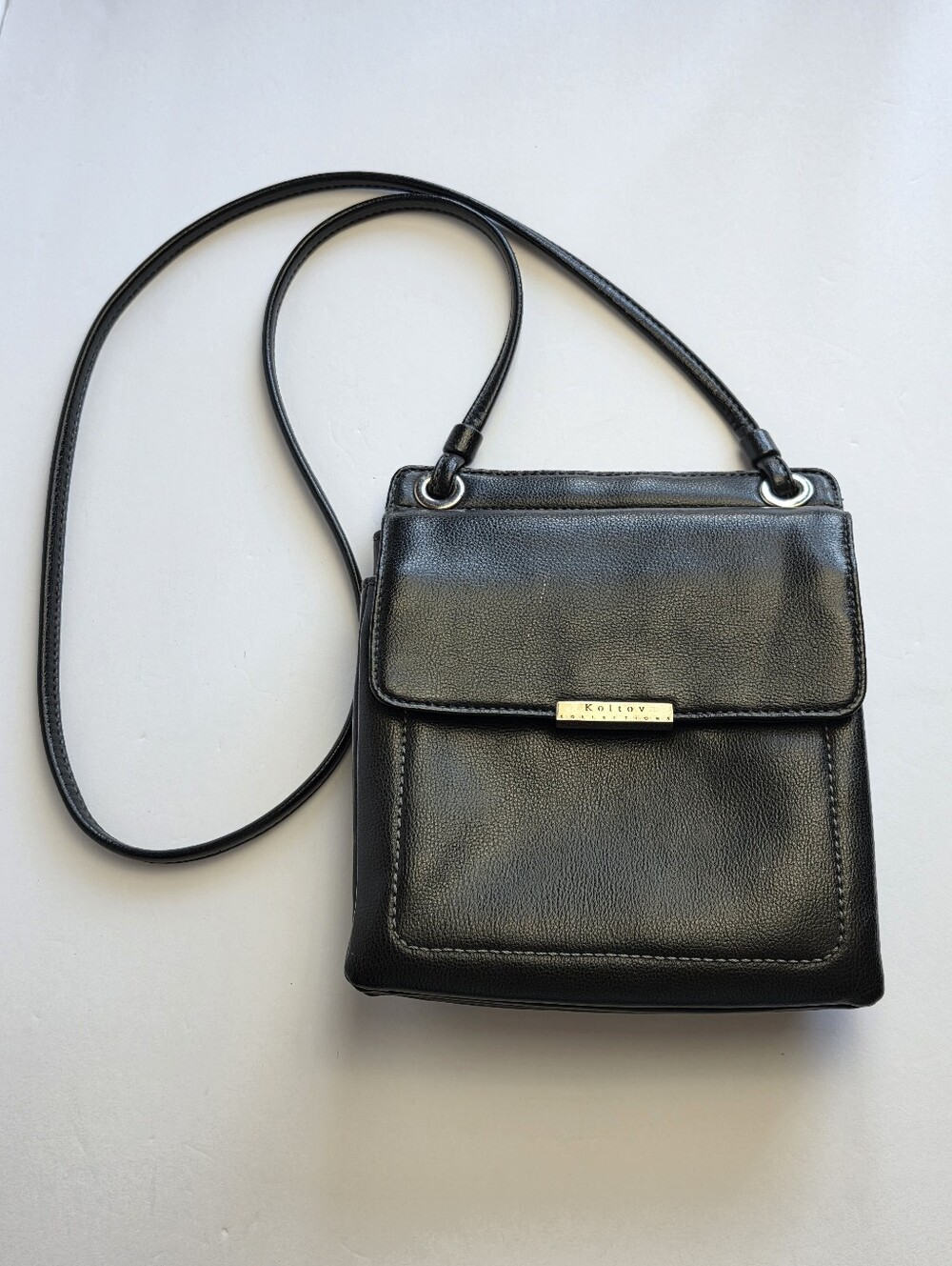 Koltov Black Veganl Faux Leather Crossbody Bag Handbag Organizer Travel Purse
